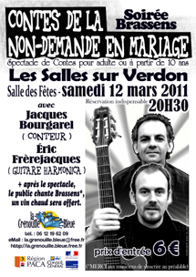 archive : affiche du spectacle "Contes de la non-demande en mariage " avec Jacques Bourgarel et Eric Frèrejacques - saison 2010-2011